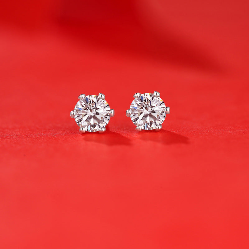 Simple Six Prong Round Moissanite Earrings