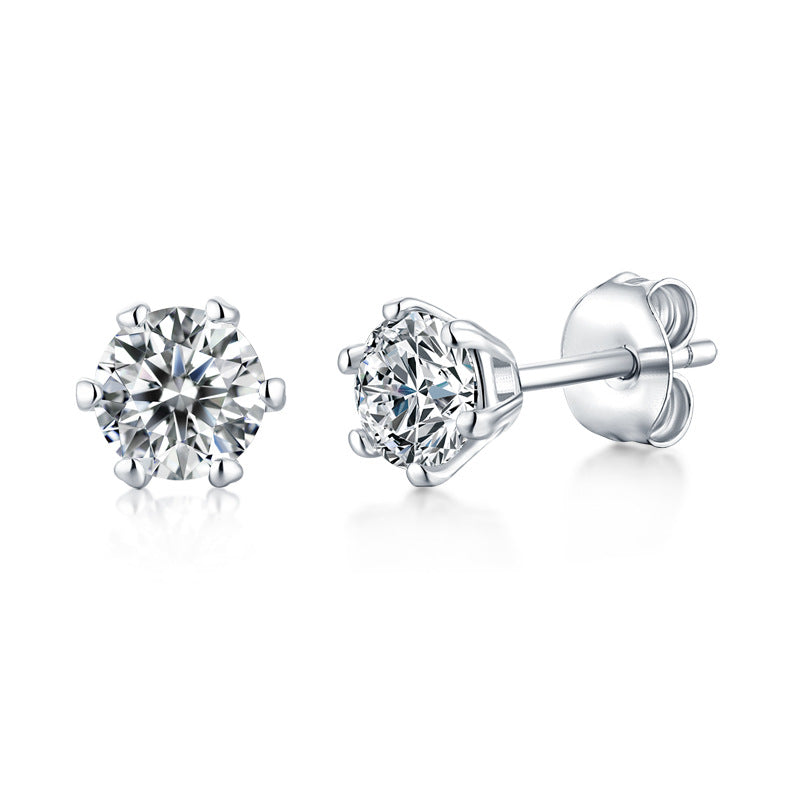 Simple Six Prong Round Moissanite Earrings