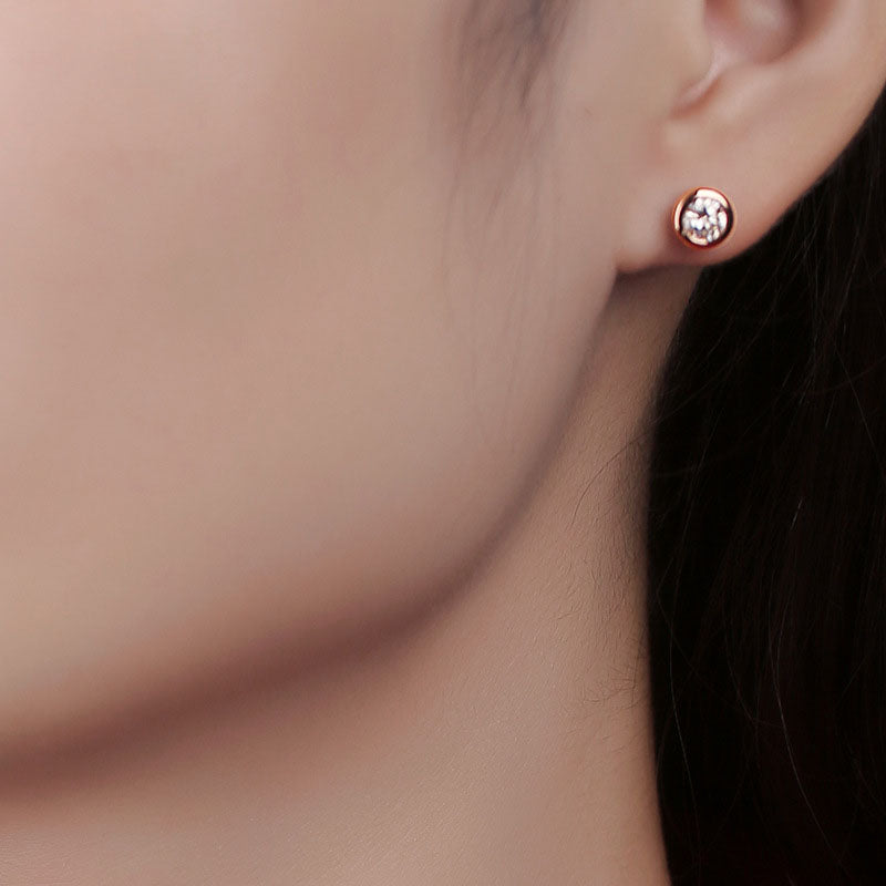 Round Bezel Stud Earrings